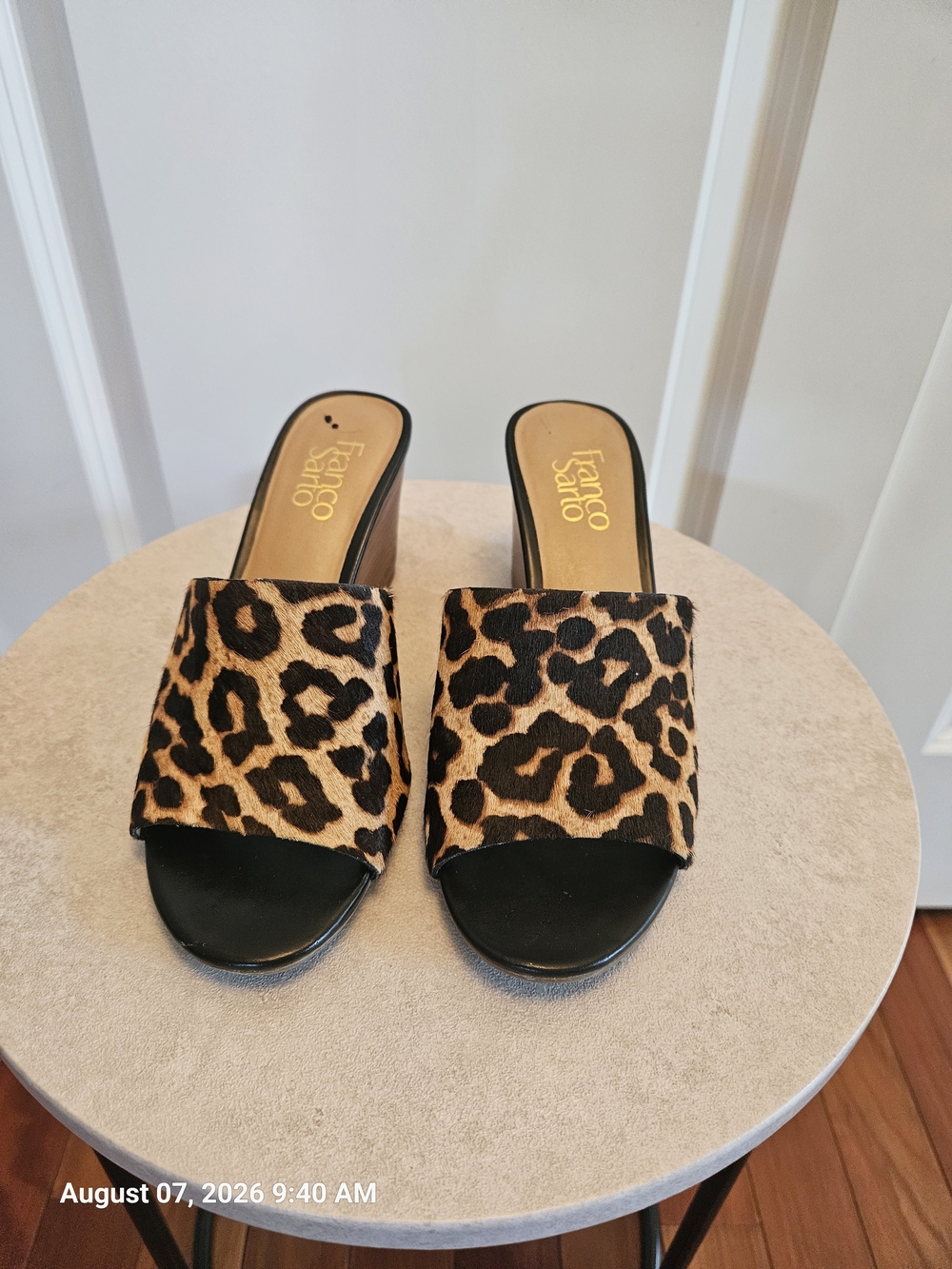 Franco Sarto Leopard Print Slide Sandals in Brown/Black